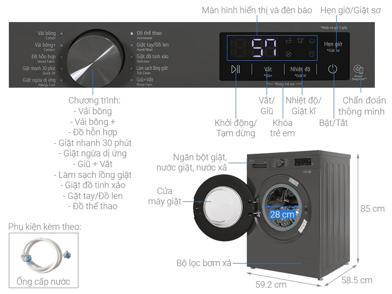 Máy giặt LG FB1209S5M 9kg cửa trên