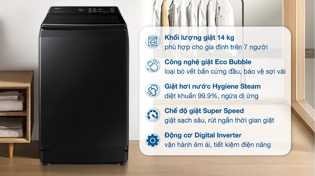 Máy giặt Samsung WA14CG5886BV cửa ngang 14kg